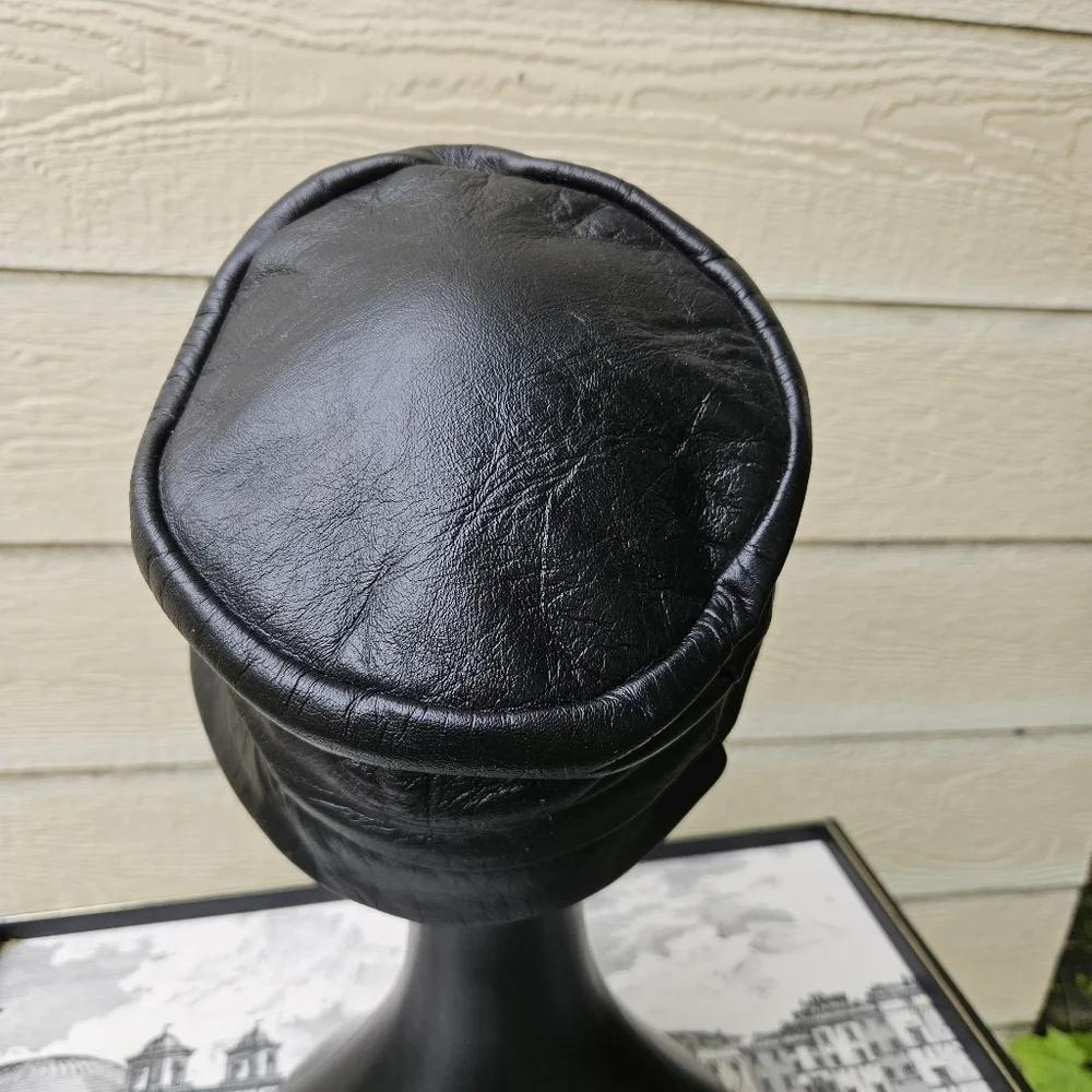 vintage Evelyn Varon black faux leather hat with bow
